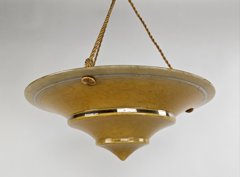 Art Deco Hanglamp met Gele Ringen en Bajonet Fitting, Ophalen of Verzenden