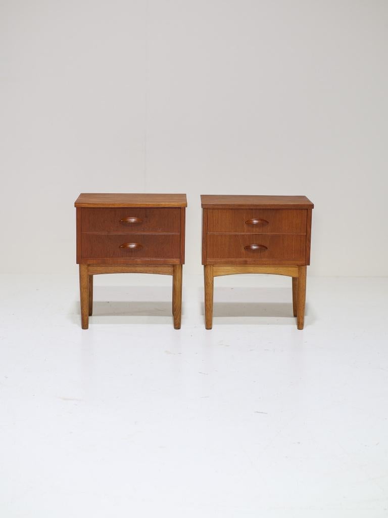Set nachtkastjes met lades teak vintage Deens 1960s, Huis en Inrichting, Minder dan 45 cm, -, -, Ophalen of Verzenden