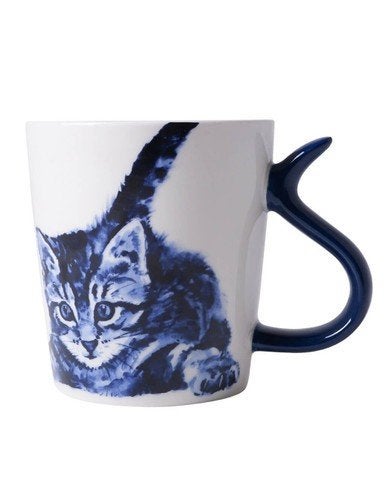 Heinen Delfts Blauw mok Kattenstaart Speels 300 ml, Overige merken, Delftsblauw, Porselein, Heinen Delfts Blauw
