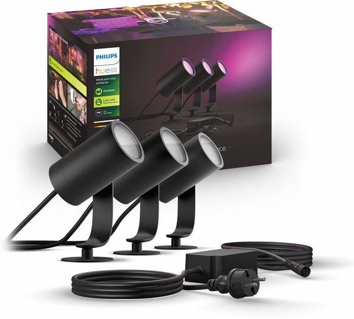 Philips Hue Lily – 3 buitenspots - met voeding en kabels, Minder dan 50 watt, Aluminium, Ophalen of Verzenden, Netvoeding