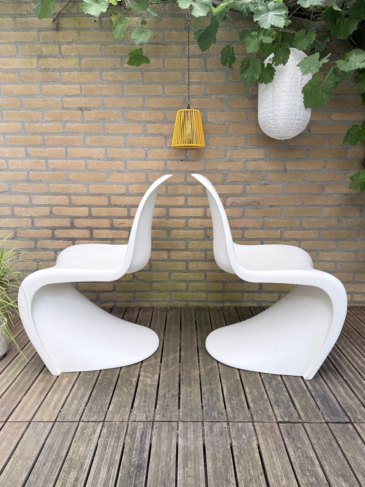 Verner Panton stoelen / vitra / Mat wit, Vintage, Kunststof, Gebruikt, Twee