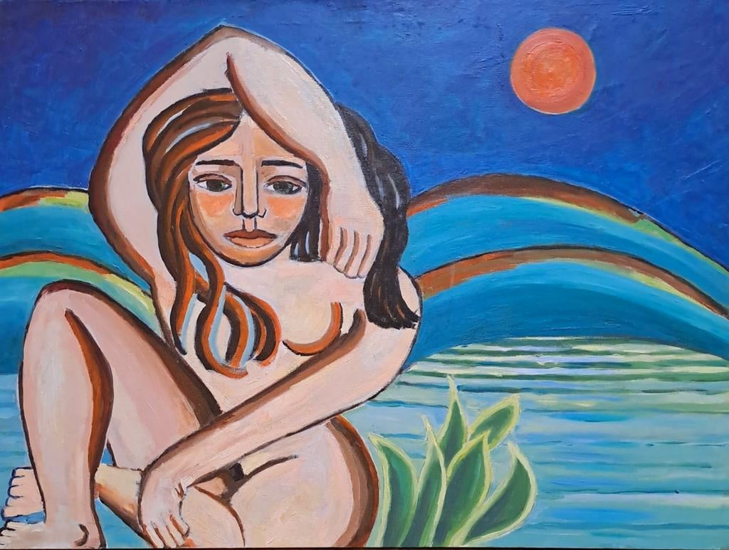 Waternymph, Antiek en Kunst, Kunst | Schilderijen | Modern, Ophalen of Verzenden