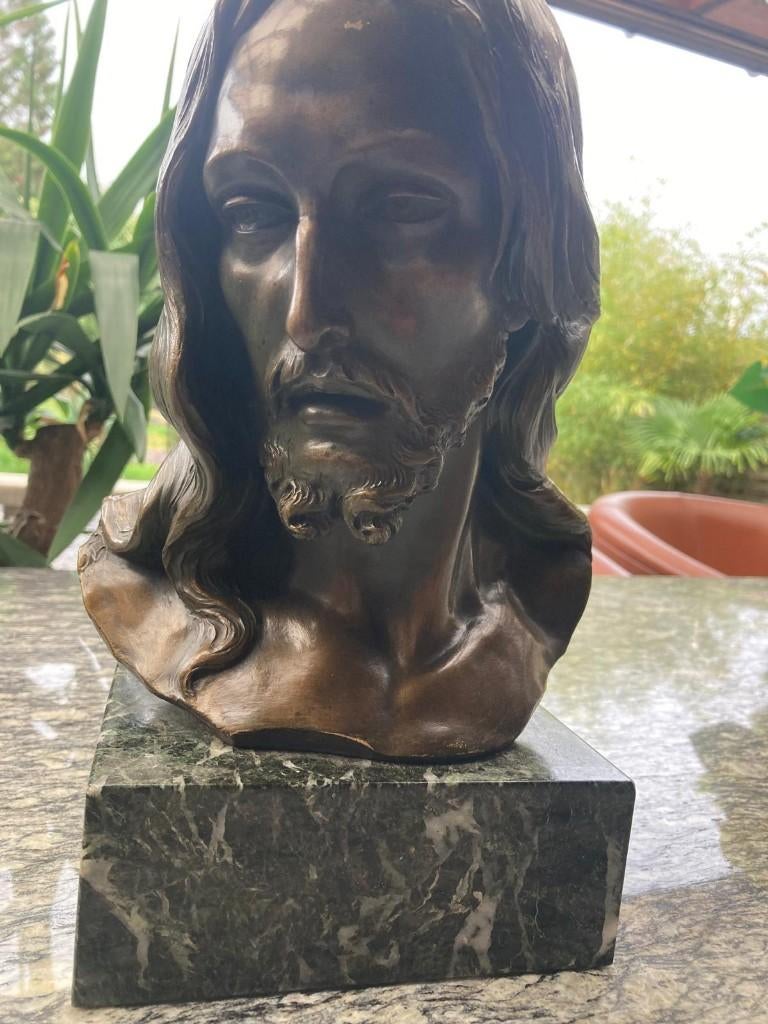 groot borstbeeld buste Jezus Heilig hart antiek gesigneerd, Antiek en Kunst, Ophalen