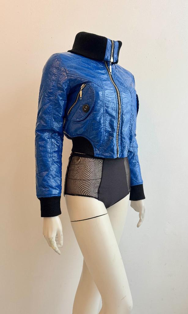 maat M jaren 80 kort cropped helderblauw jasje, Ophalen of Verzenden, Nieuw, Maat 38/40 (M)