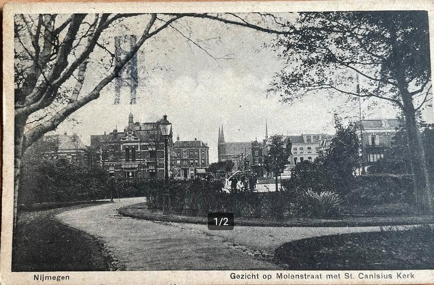 ansichtkaart Nijmegen Molenstraat St. Canisius Kerk 1935, Ophalen of Verzenden, 1920 tot 1940, Gelopen, Gelderland
