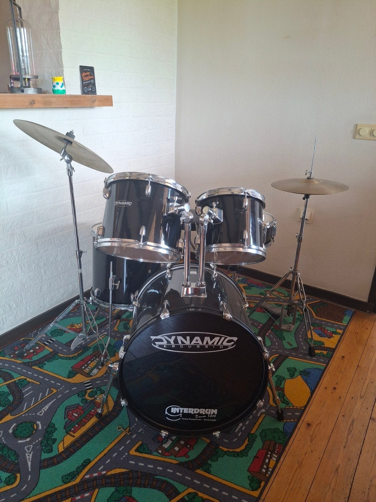 Dynamic drumstel met bekkens en kruk, Ophalen, Gebruikt, Overige merken