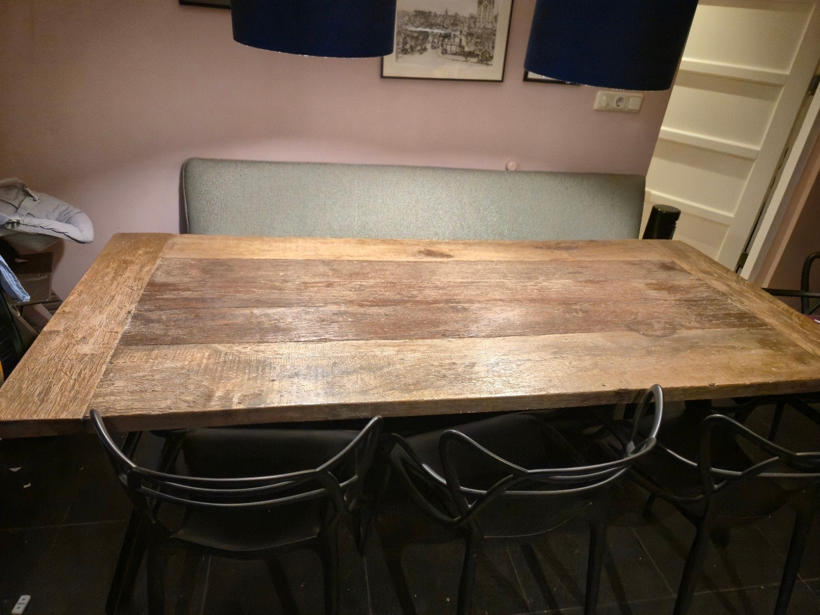 Robuuste Eettafel van Teak, Huis en Inrichting, Gebruikt, Teakhout, Vijf personen of meer, 150 tot 200 cm