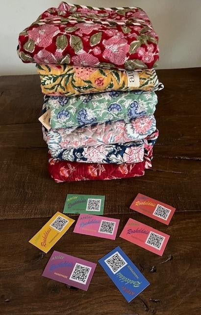 Kleurrijke shopper met blockprint, reversible tas, tassen, Ophalen of Verzenden, Nieuw, Overige kleuren, Shopper