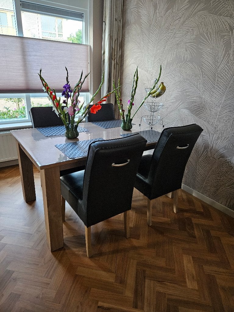 Massief eikenhouten eettafel 160-205 cm x 95 cm, Huis en Inrichting, Ophalen, Eikenhout, 50 tot 100 cm, Vijf personen of meer
