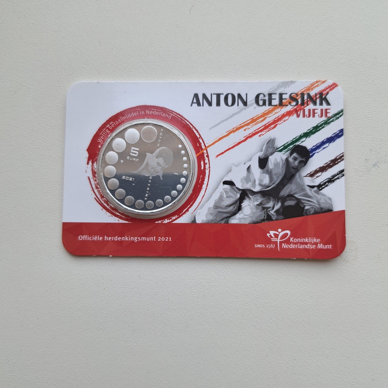 Coincard Anton Geesink Vijfje 2021 KNM, Ophalen of Verzenden, Euro's, Losse munt
