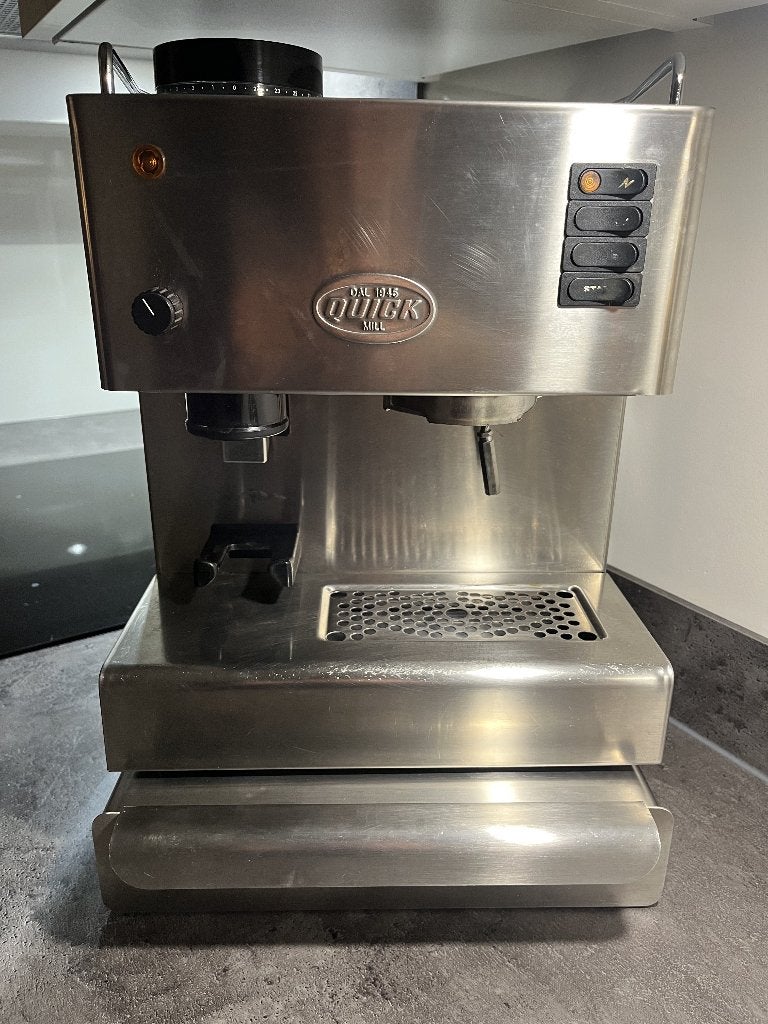 Quick Mill 3035 Pegaso set met RVS uitklopbak + veel extra's, Ophalen, Gebruikt, Espresso apparaat, Koffiebonen