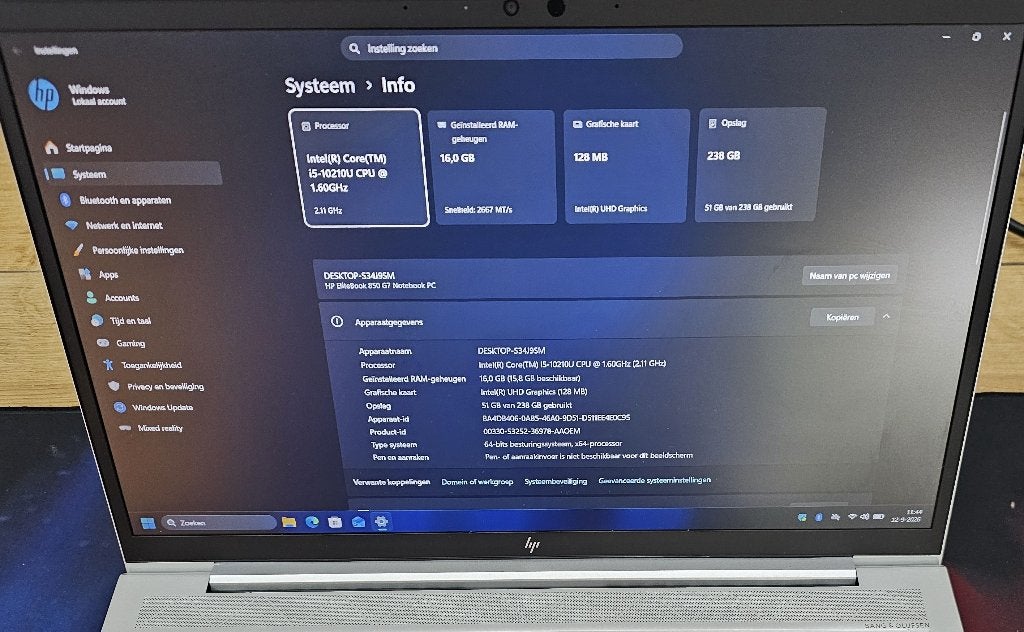 HP Elitebook 850 G7 I5-10210U-16 GB- 256 GB SSD - 15.6", Computers en Software, Ophalen, 256 GB, Met videokaart, 2 tot 3 Ghz