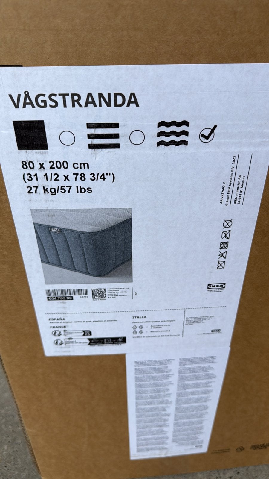 Vagstranda Pocketveringmatras 2 x, stevig, Huis en Inrichting, Slaapkamer | Matrassen en Bedbodems, Ophalen, Nieuw, Eenpersoons