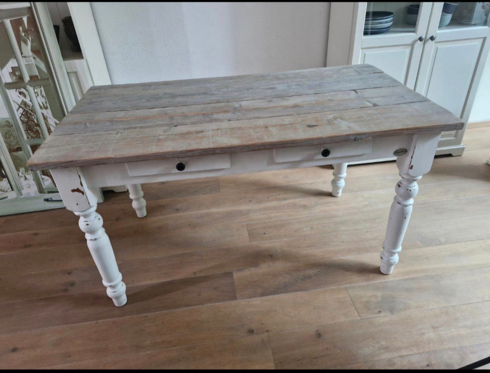 Landelijke tafel steigerhouten blad van Het Oude Cabinet, Ophalen, Gebruikt, 100 tot 150 cm, Landelijke, Vintage