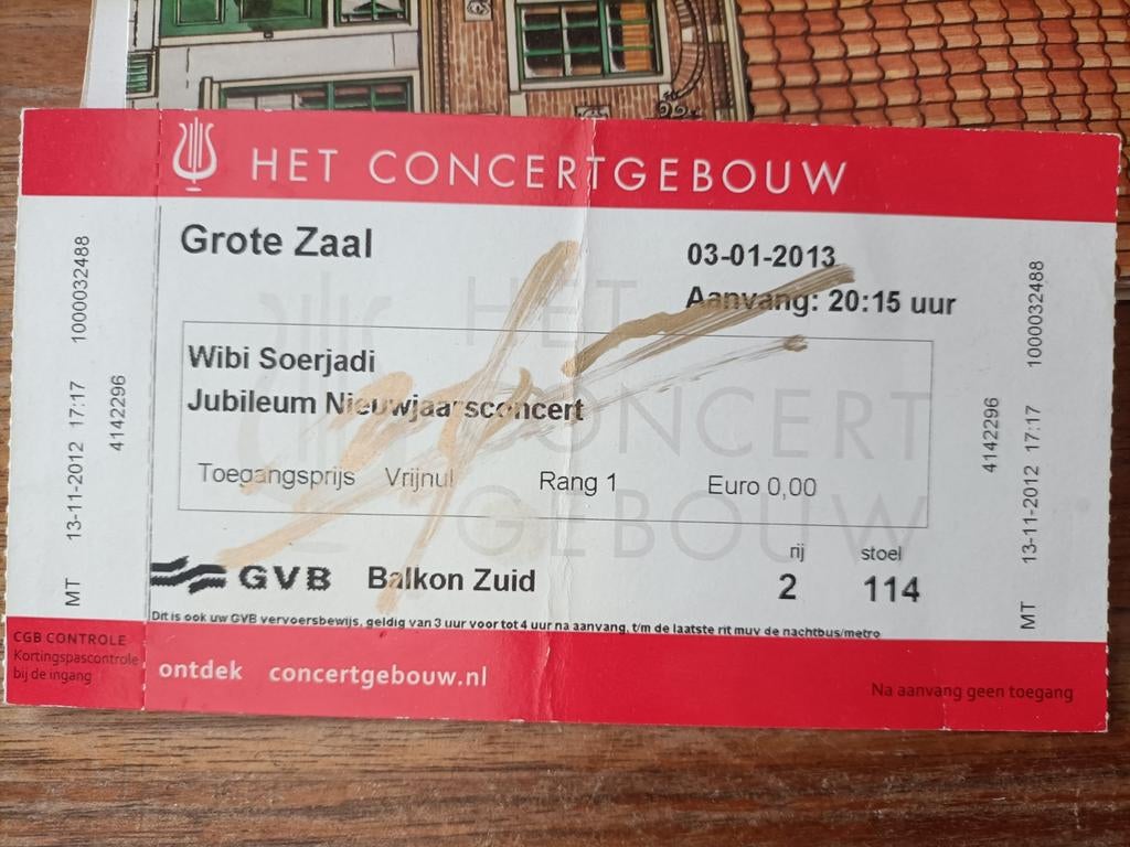 Gesigneerde ticket Wibi Soerjadi, Ophalen of Verzenden, Nieuw