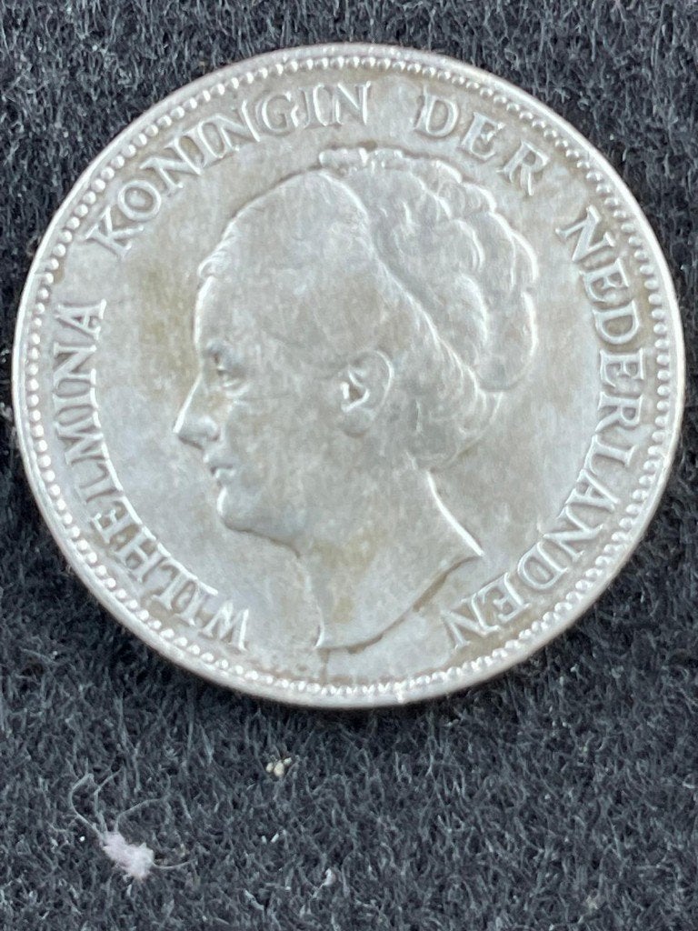 Bodemvondst 1 gulden 1928 Wilhelmina, Postzegels en Munten, 1 gulden, Zilver, Ophalen of Verzenden, Koningin Wilhelmina