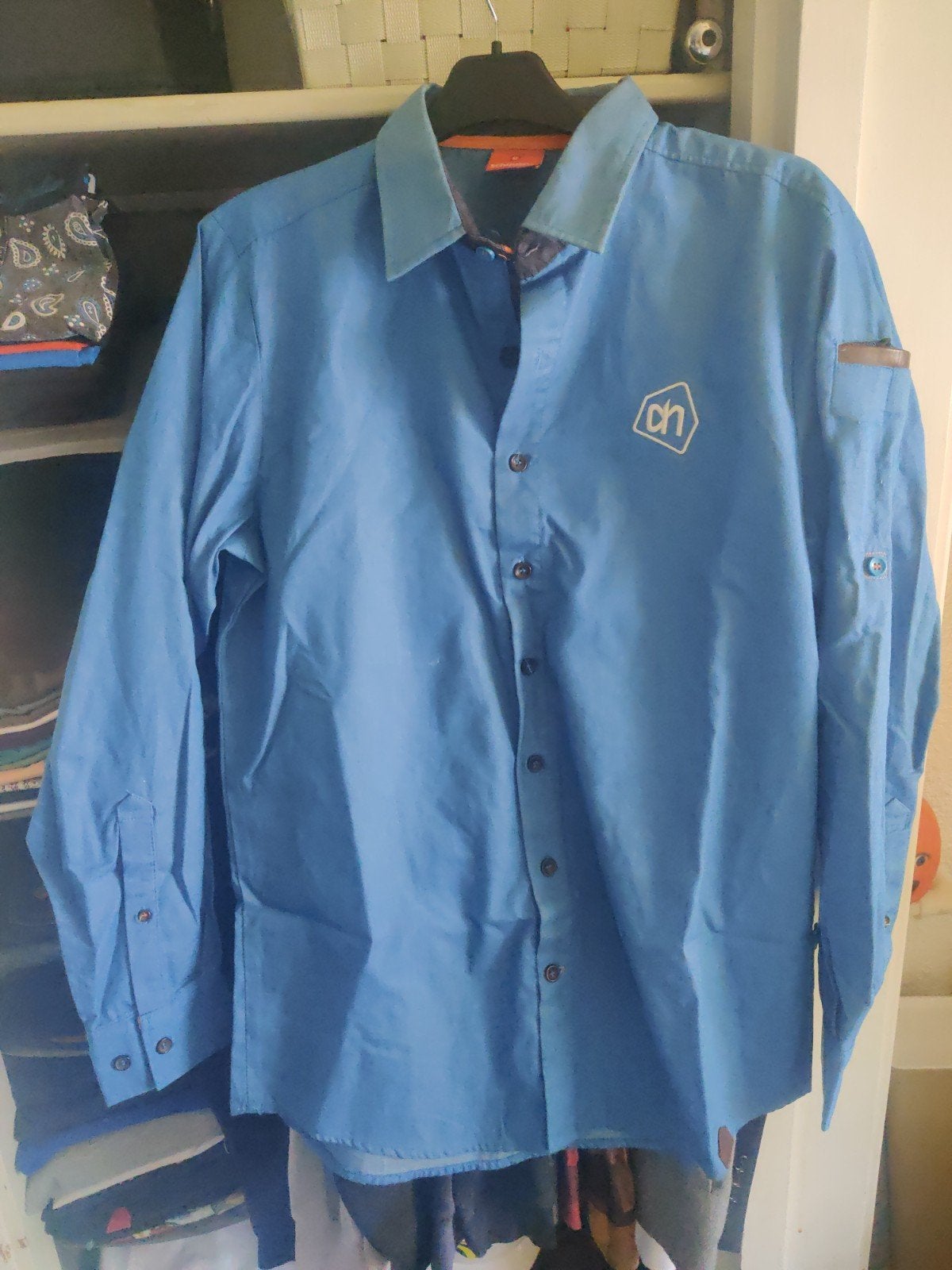 Albert Heijn teamleider blouse maat M, Blauw, Schijvens, Gedragen, Halswijdte 39/40 (M)