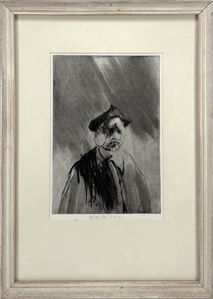 1105. Ets, Dick van ’t Wout - "Portugese boer met baret", Ophalen, Portret, 29 cm, 20 cm