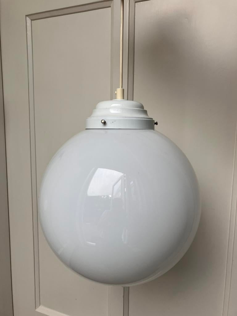 Vintage glazen bollamp / hanglamp - jaren 70, Ophalen of Verzenden, Glas, Minder dan 50 cm, Gebruikt