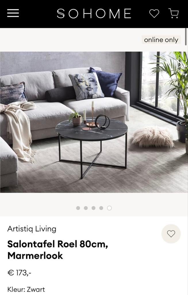 Salontafel 80cm marmerlook Artistic Living Sohome, Huis en Inrichting, Ophalen, Gebruikt, 50 tot 100 cm, Rond