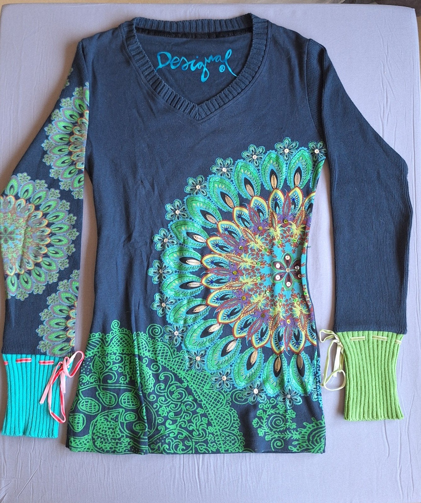 Desigual Dunne Trui met Asymmetrisch Mandala/Pauwenprint, Ophalen of Verzenden