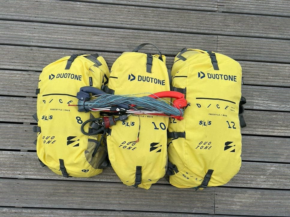 Duotone Dice SLS Kiteset 8, 10, 12m met Bar - 2025, Watersport en Boten, Ophalen, Gebruikt, Kitesurf-set, Geen board