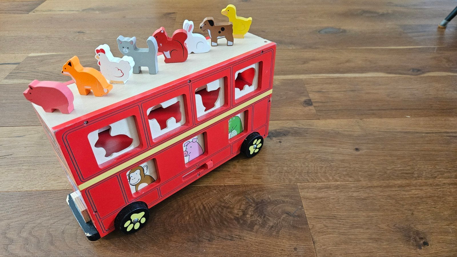 Bigjigs Houten Bus met Dieren Vormenstoof - Gebruikt, Ophalen of Verzenden, Gebruikt, Duw- of Trekspeelgoed