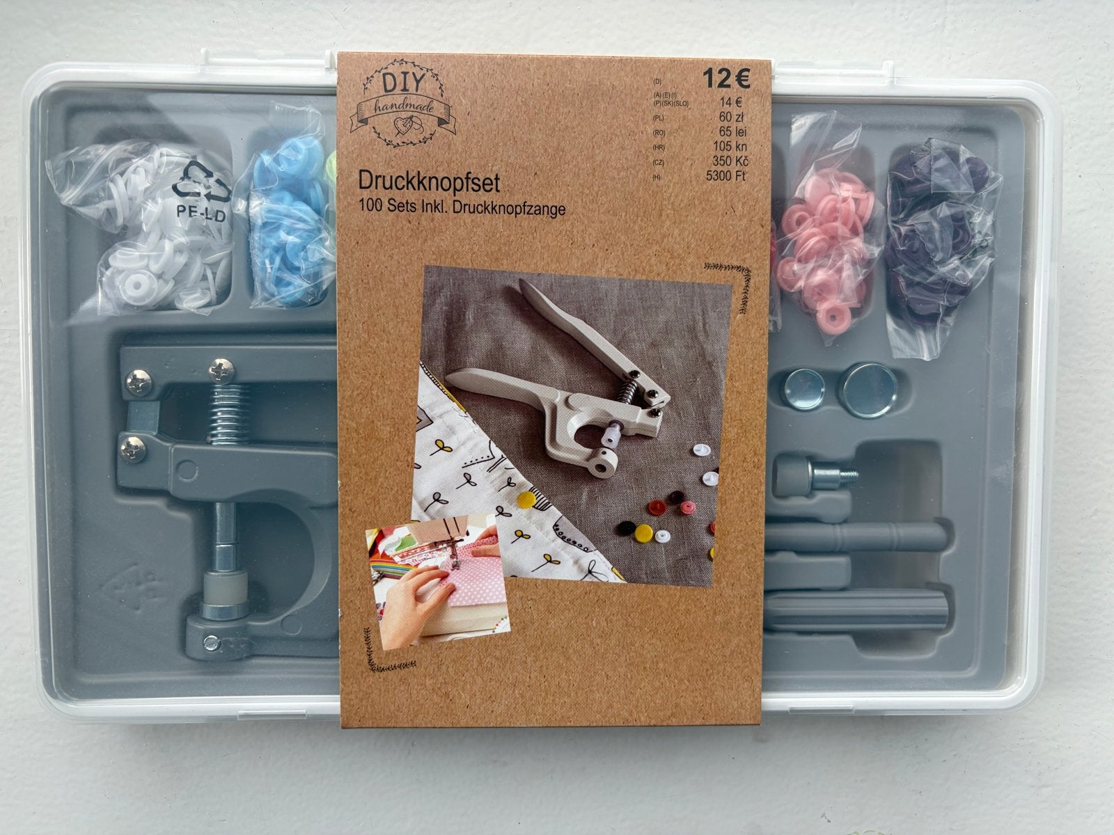 DIY Drukknoopset met tang en 100 drukknopen (diverse kleuren, Ophalen of Verzenden, Zo goed als nieuw, Overige typen