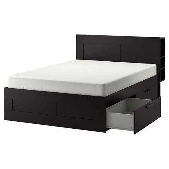 BRIMNES Bedframe met opberger en bedeinde, Ophalen, Zwart, Tweepersoons, 140 cm