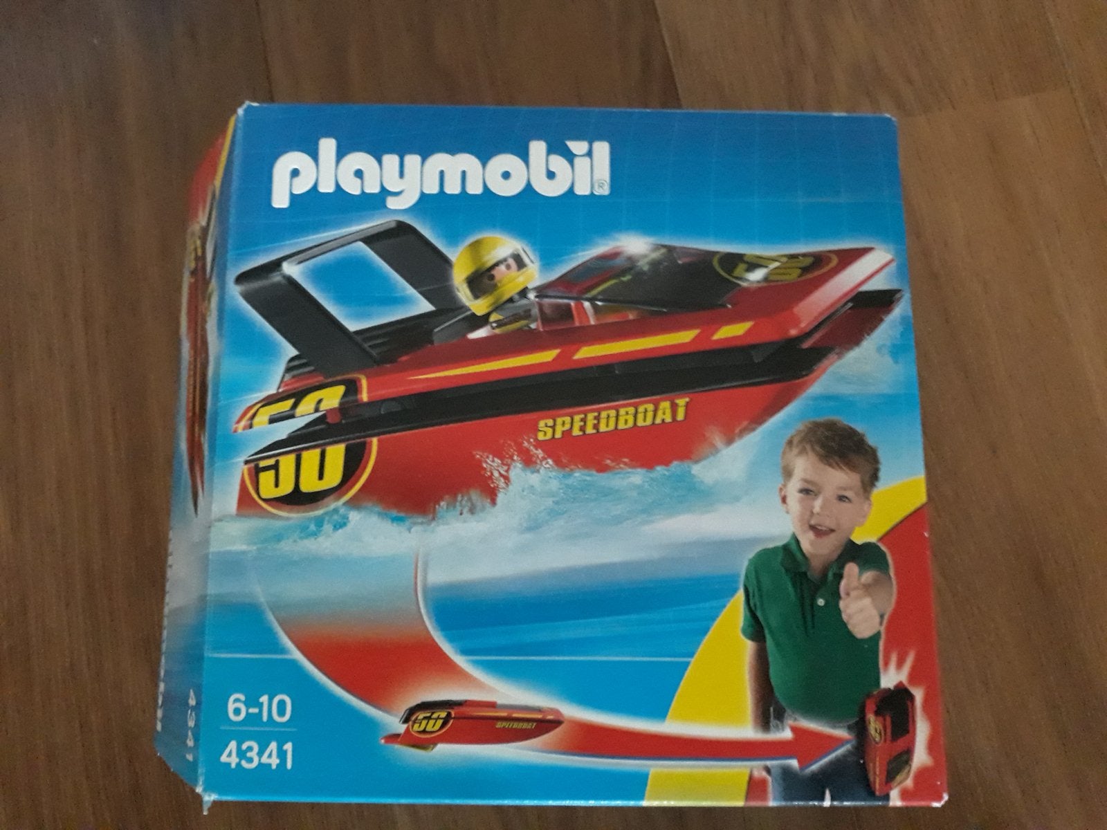 Playmobil Speedboot 4341 met figuur en doos, Ophalen of Verzenden, Zo goed als nieuw, Complete set, Boot/Schip