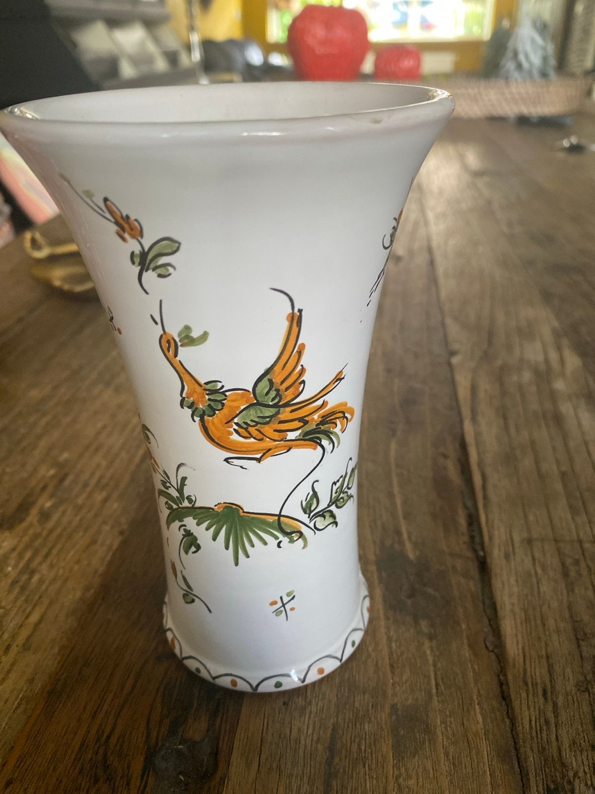 Vintage handgeschilderde vaas met vogelmotief, Ophalen of Verzenden