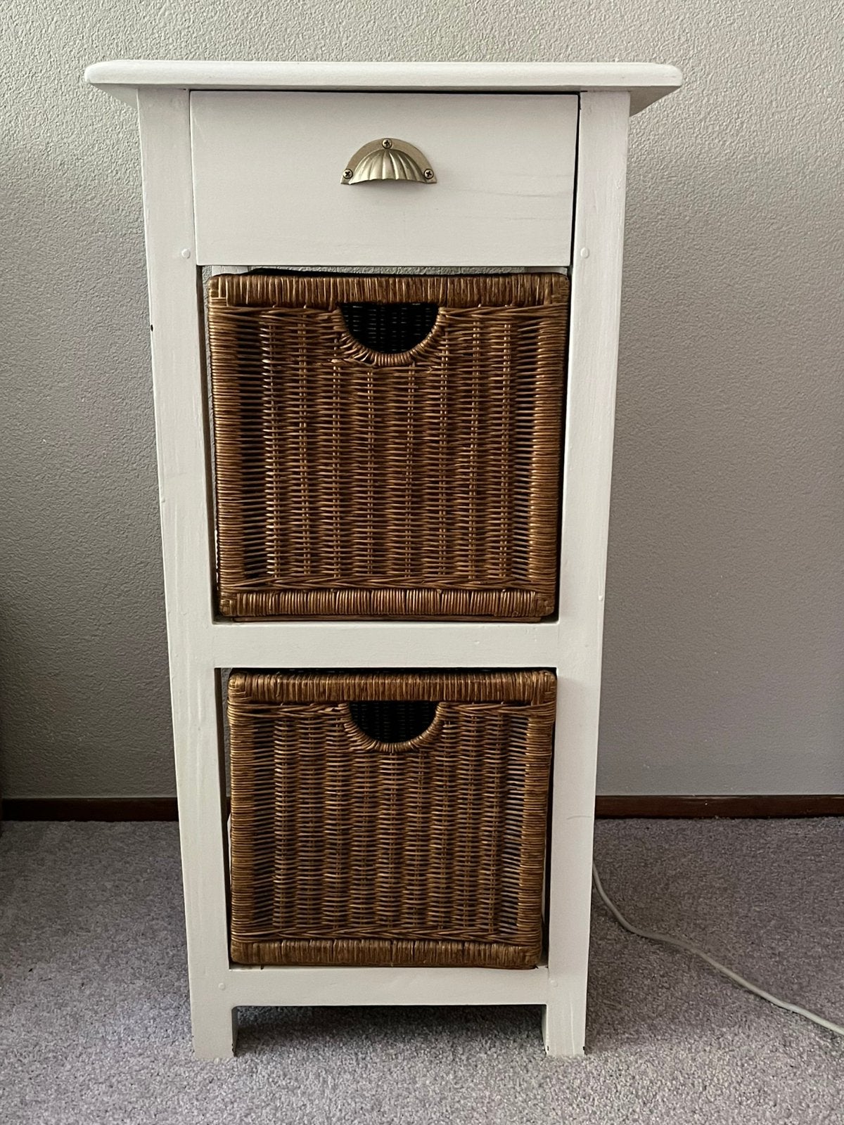 Houten kastje met 2 rieten laden, Huis en Inrichting, Ophalen, Minder dan 50 cm, Gebruikt, 1 of 2 laden
