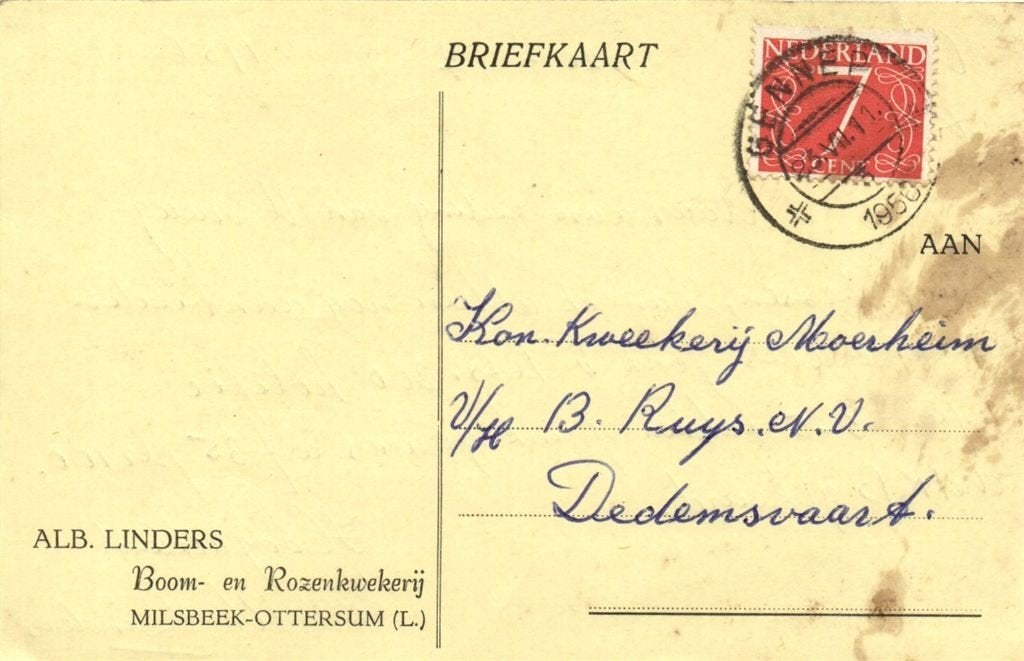 Alb. Linders, Milsbeek-Ottersum [L.] - 07.1956 - briefkaart, Ophalen of Verzenden, Briefkaart