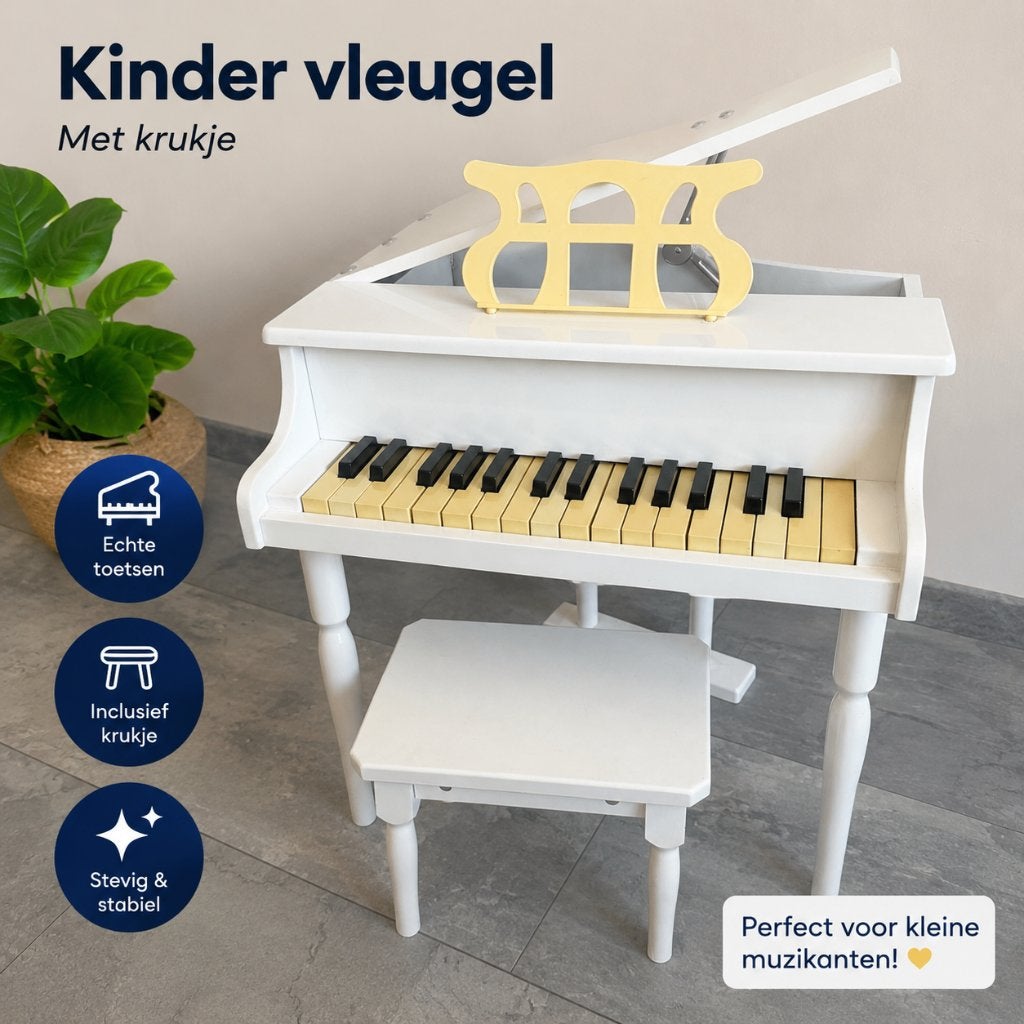 HJMusic Houten Kinderpiano Wit (Mini Vleugel) + Krukje, Muziek en Instrumenten, Piano's, Ophalen, Gebruikt, Wit, Piano