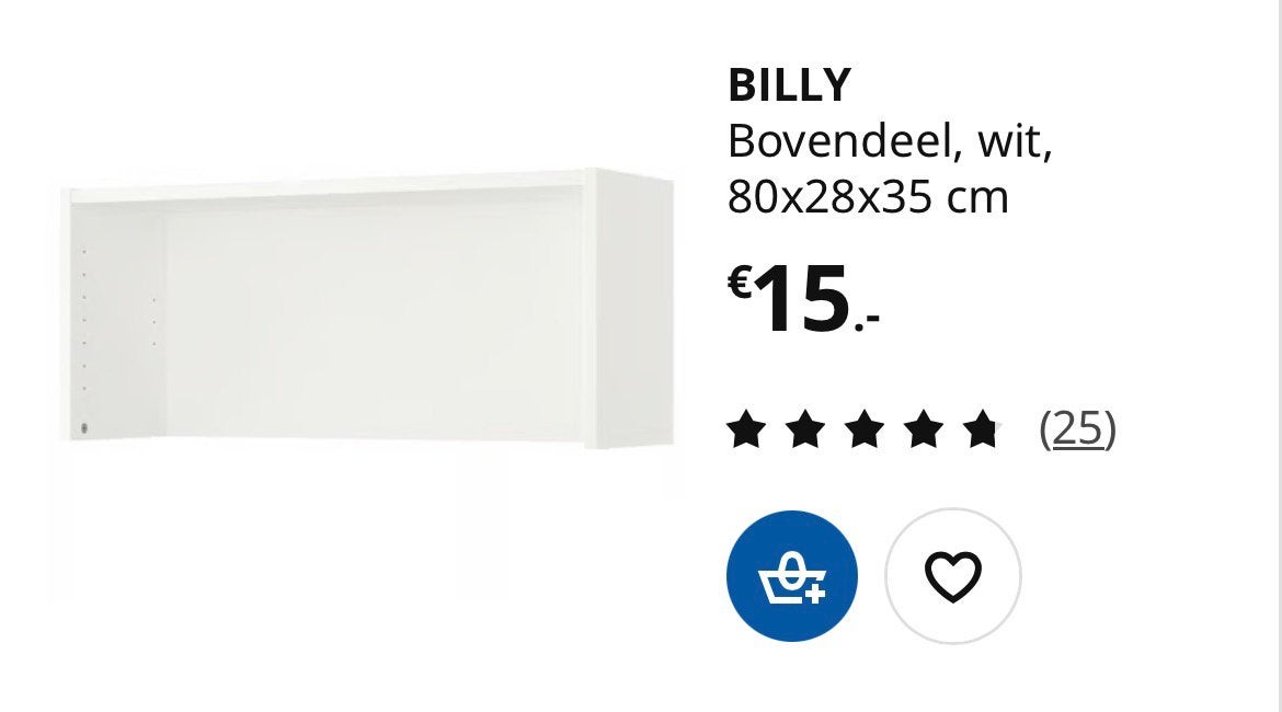 Ikea billy bovendeel 2 stuks, Ophalen, 25 tot 50 cm, 50 tot 100 cm, 200 cm of meer