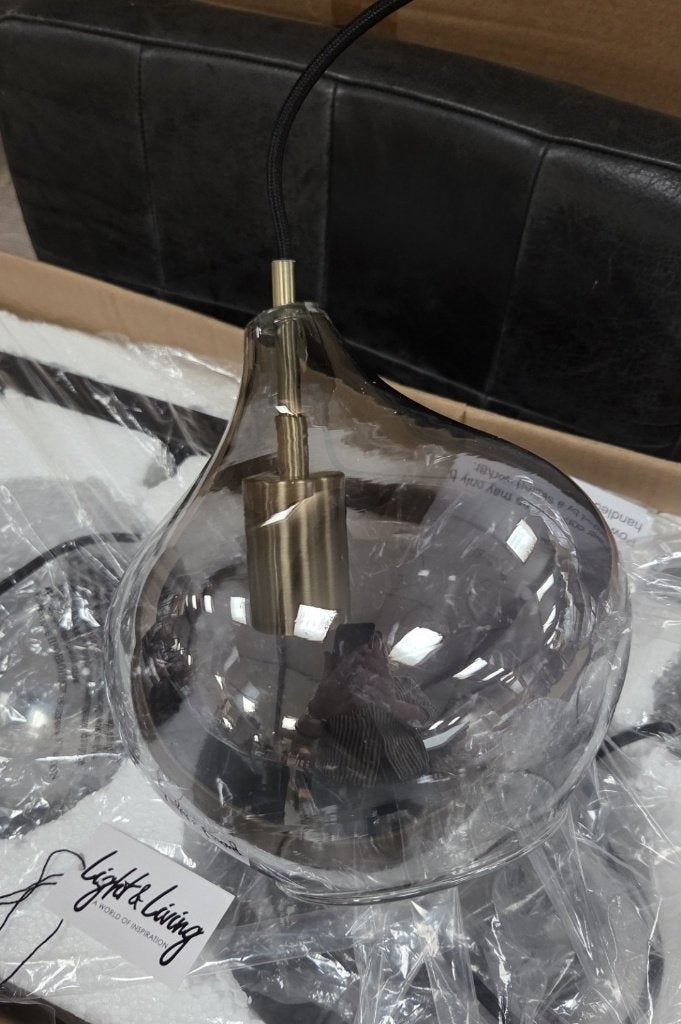 Prachtige hanglamp RAKEL Light & Living smoke glas, Huis en Inrichting, Ophalen of Verzenden, Nieuw, Glas, E27 (groot)