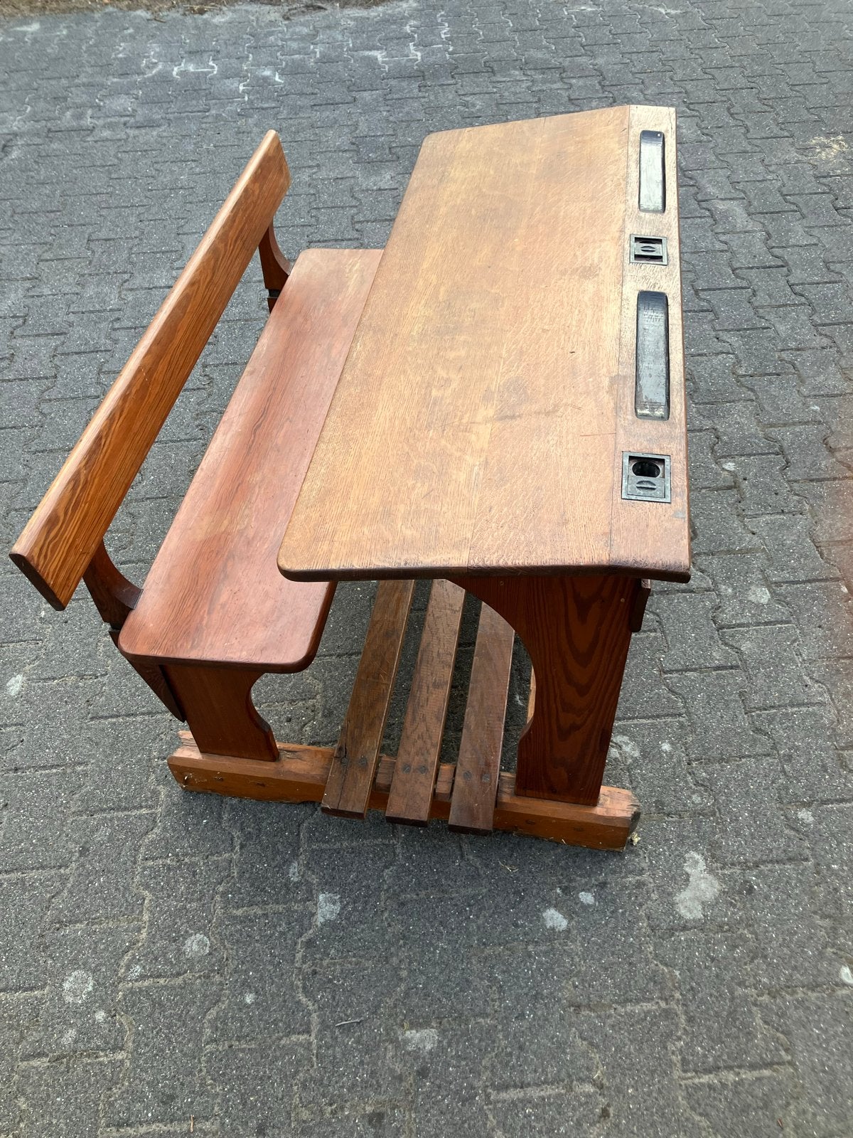 Antieke schoolbank - Vintage houten bureau, Ophalen