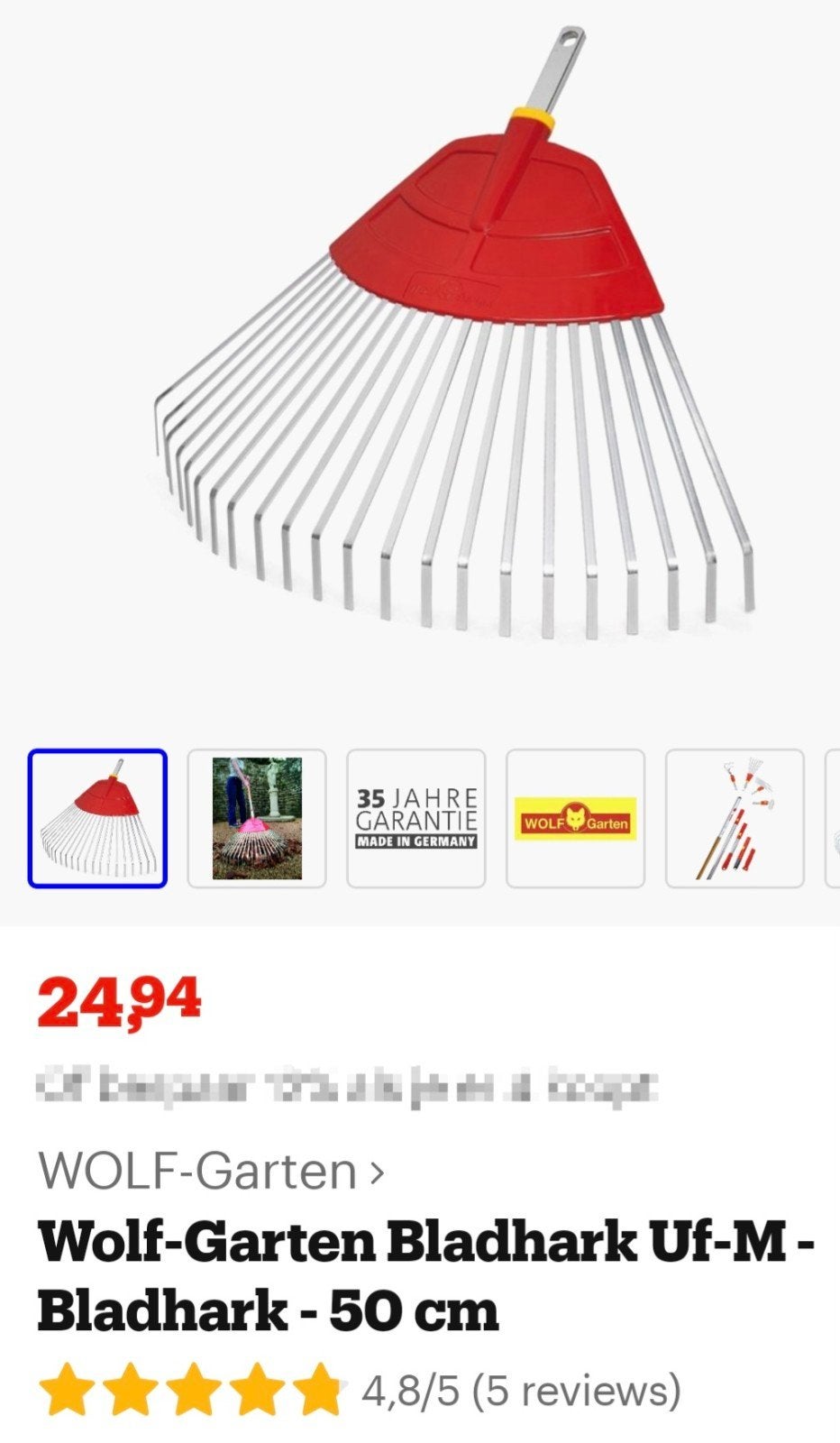 Wolf-Garten Bladhark UF-M - 50 cm, Ophalen, Nieuw, Hark, Wolf-Garten
