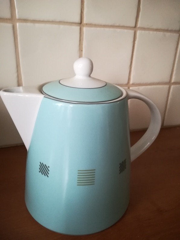 Blokker koffiepot - Lichtblauw met wit, Ophalen, Overige merken, Keramiek, Zo goed als nieuw