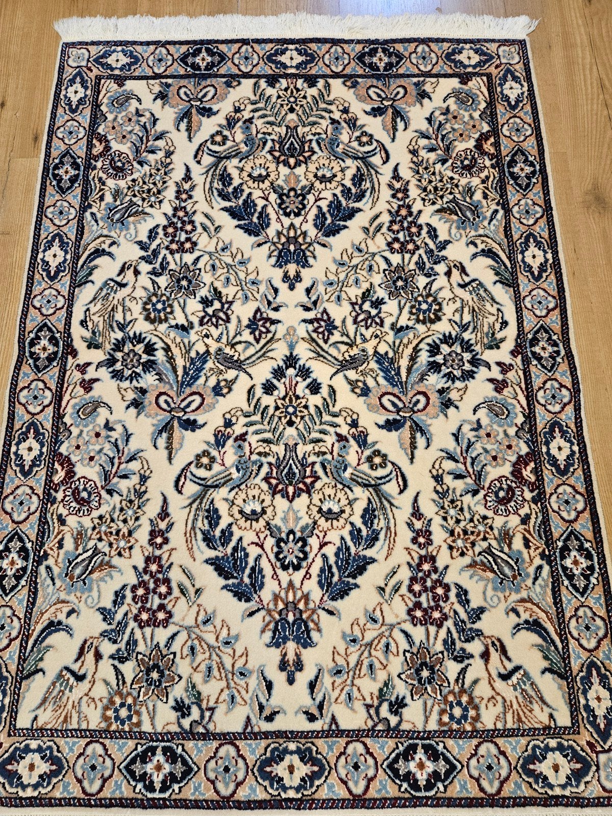 Vintage handgeknoopt perzisch tapijt nain 9la 135x88, Info@SlatsAntiek.nl, Tweedehands, 100 tot 150 cm, Perzisch