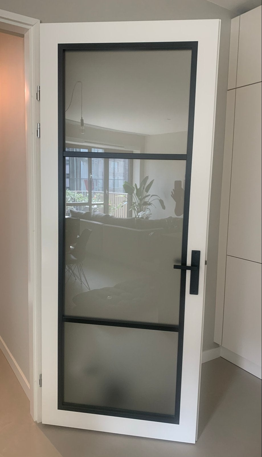 Drie binnendeuren met glas en zwart frame, Ophalen, Gebruikt, 80 tot 100 cm, Binnendeur