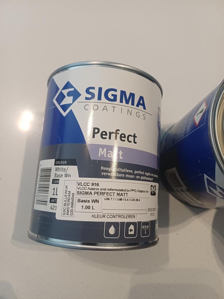 Sigma Perfect Matt Muurverf - Wit - 1 Liter, Doe-het-zelf en Verbouw, Ophalen of Verzenden, Nieuw, Wit