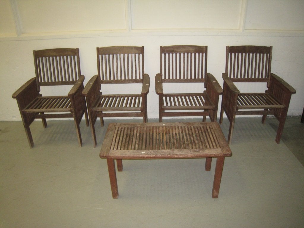 4 teak houten tuinstoelen met salontafeltje, Tuin en Terras, Niet ingevuld, Gebruikt, Niet ingevuld, Niet ingevuld