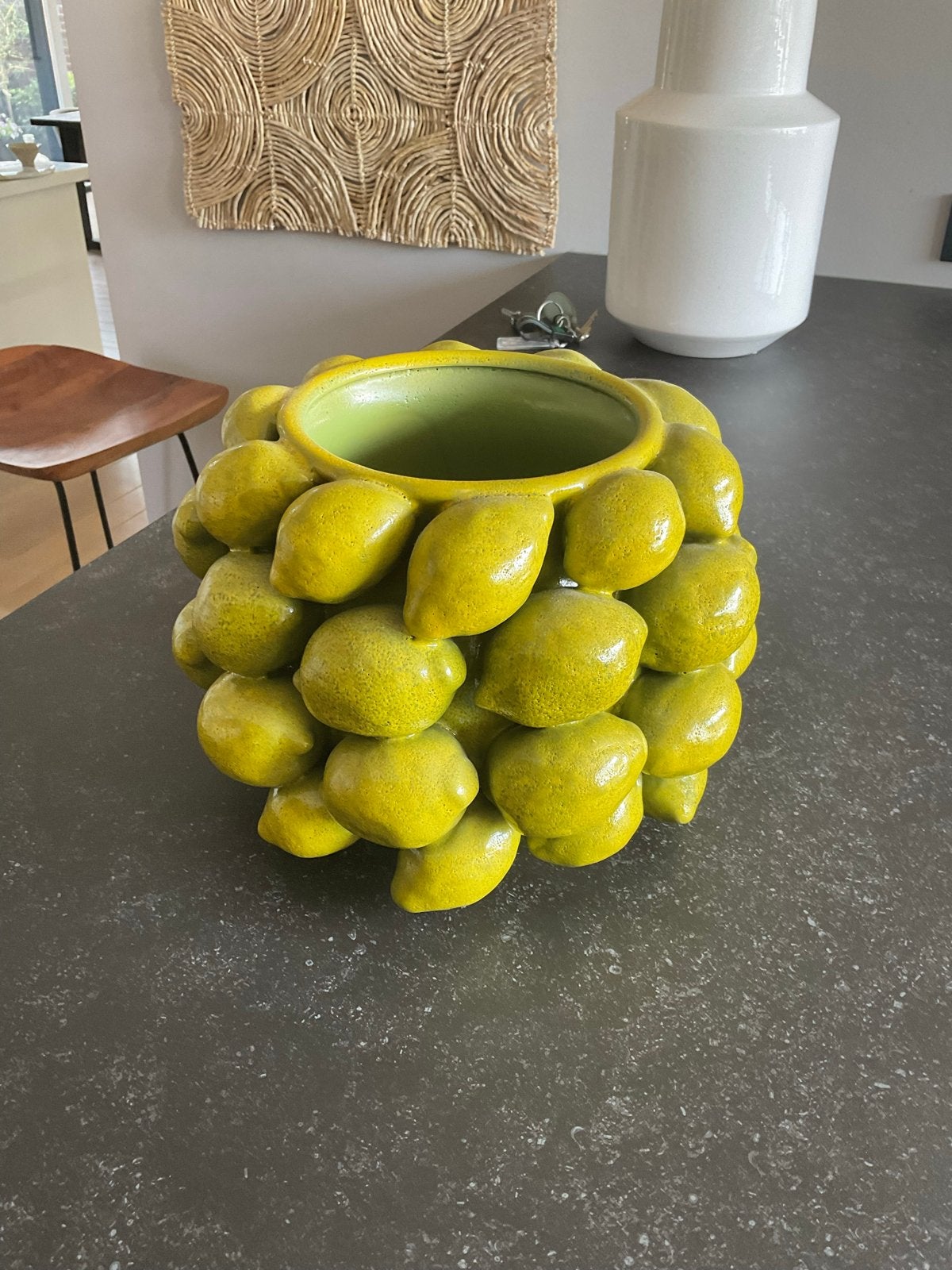 Des Pots vaas met limoenen - Zo goed als nieuw, Ophalen, Met patroon/structuur, Zo goed als nieuw, Steen/keramiek