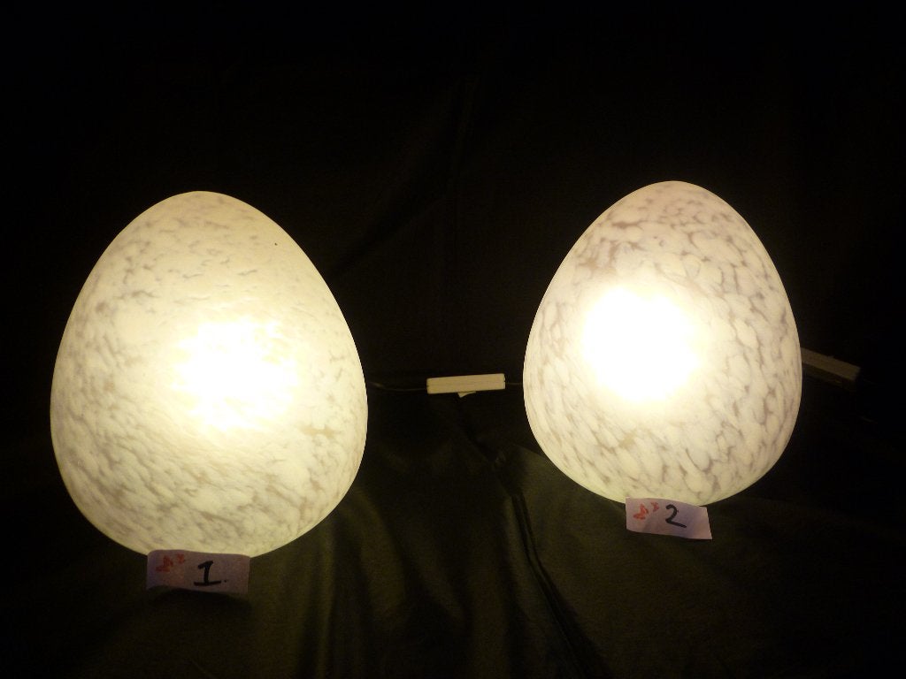 Vintage design glazen ei lampen W.L.P. 2x, Gebruikt, E14 (klein), Wit, Ophalen of Verzenden