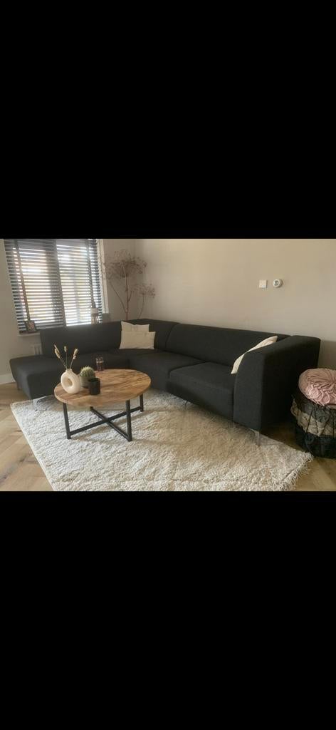 Ronde Mango Houten Salontafel met Zwarte Stalen Poten, Huis en Inrichting, Tafels | Salontafels, Ophalen, Rond, 50 tot 100 cm