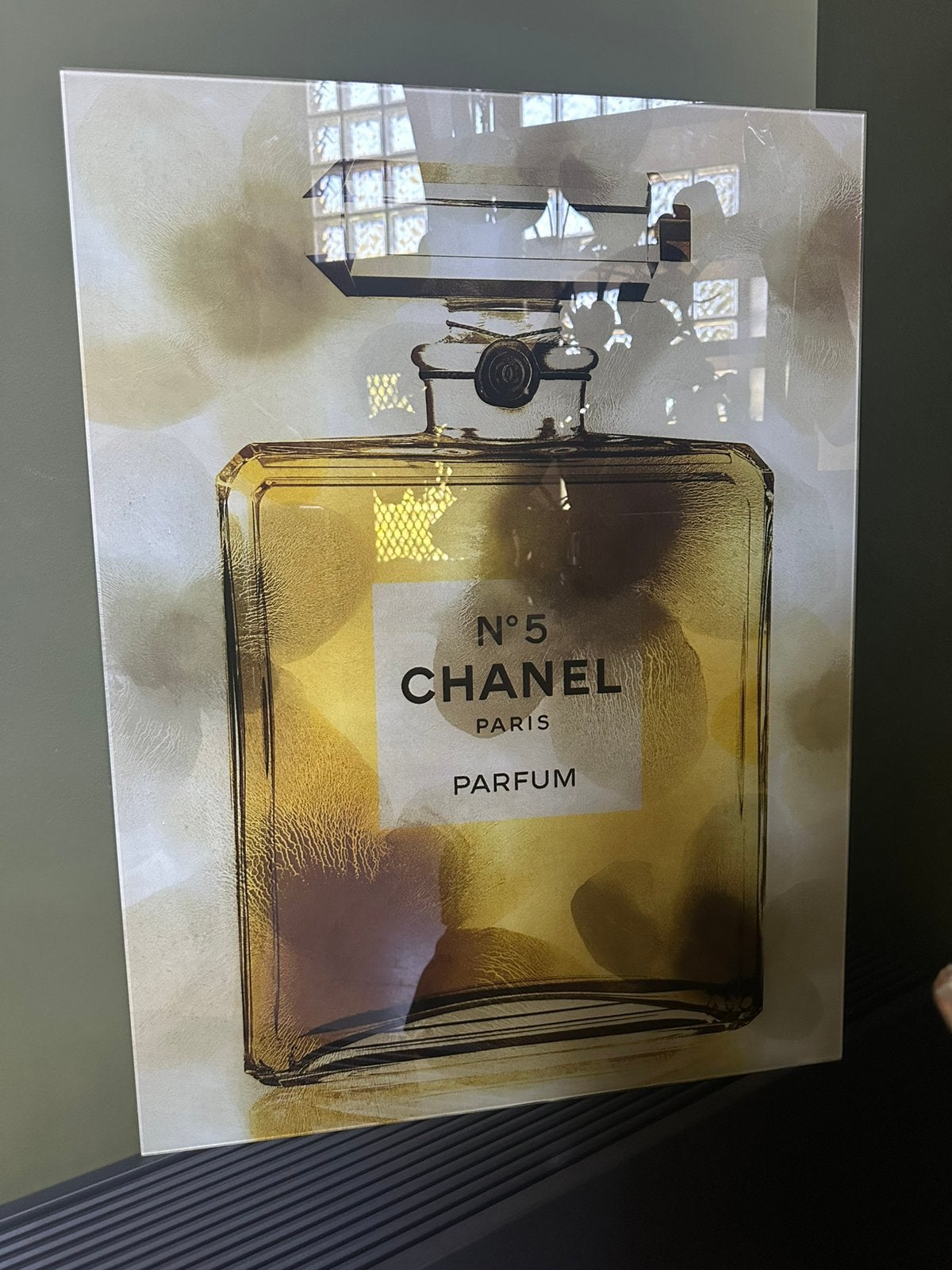 Glasschilderij Coco Chanel no 5 parfum 60x80 cm nieuwstaat, Ophalen of Verzenden, Zo goed als nieuw