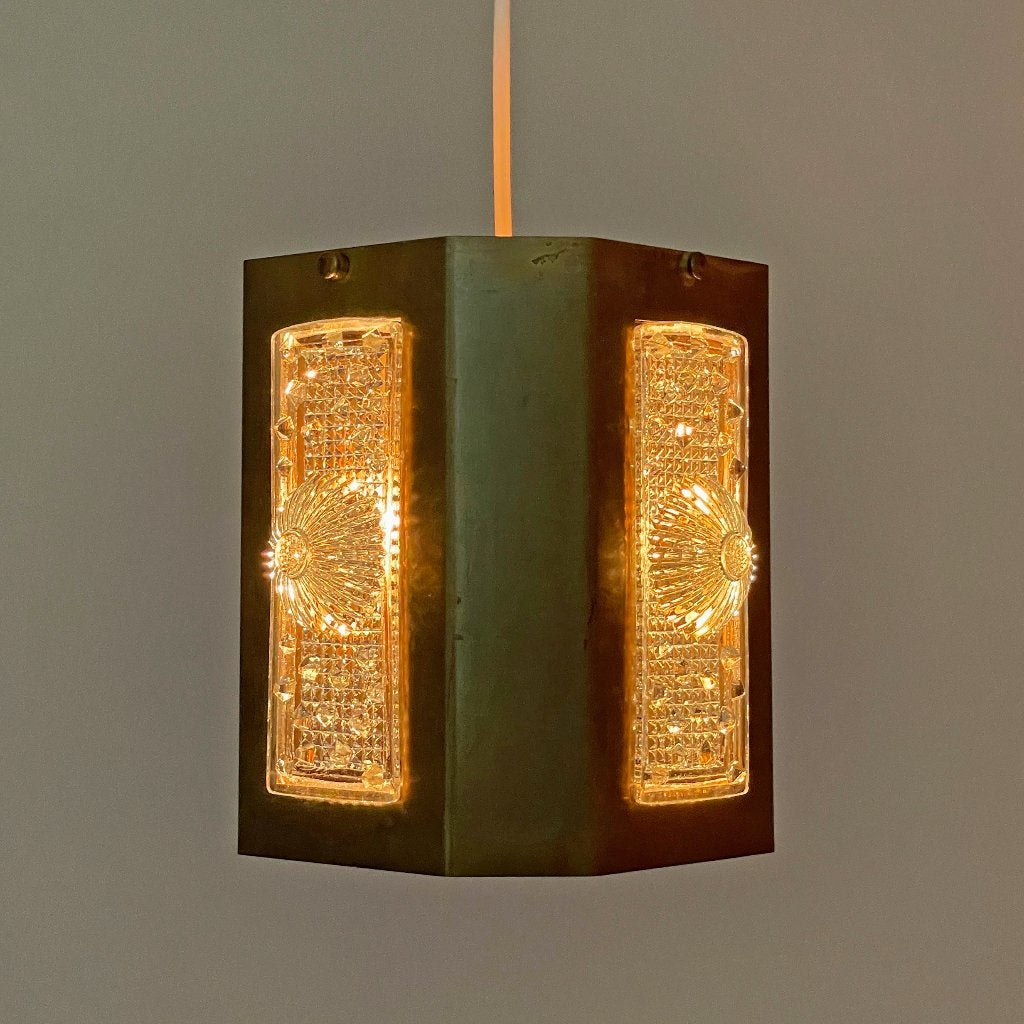 vintage design messing LAMP Scandinavië Orrefors Brutalist, Gebruikt, -, -, Glas