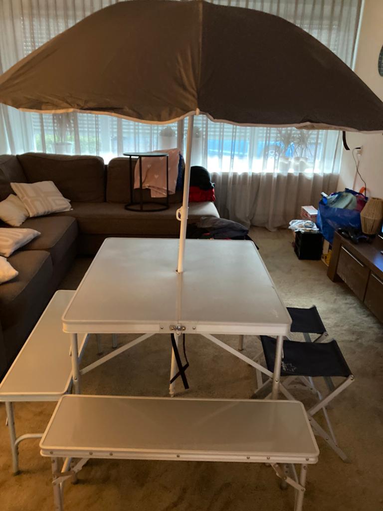 Bo camp picknicktafel met uv parasol, Ophalen, Gebruikt, Aluminium, Inklapbaar