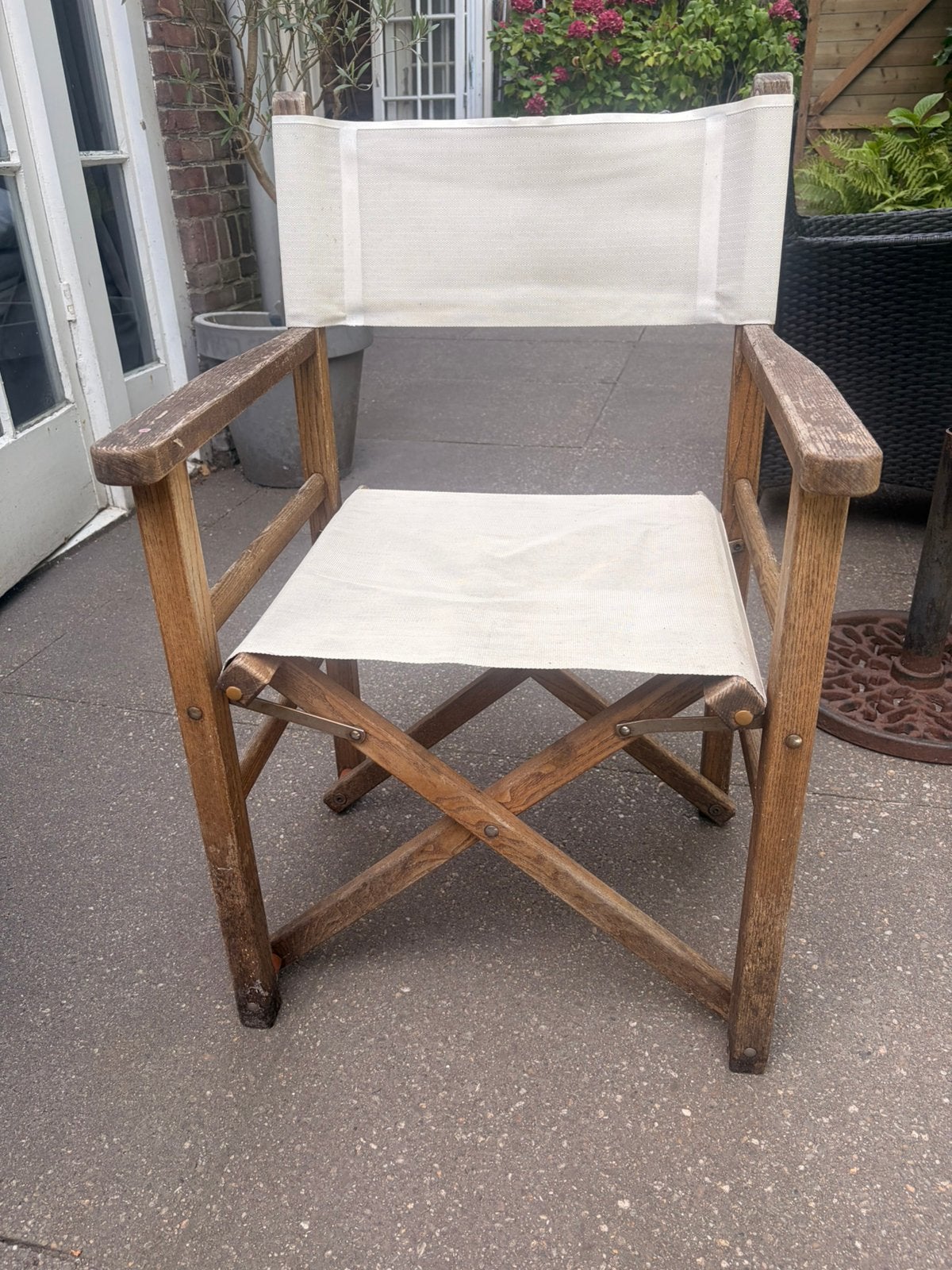 Regisseur stoelen met gebruikssporen, Tuin en Terras, Tuinstoelen, Ophalen, Gebruikt, Hout, Inklapbaar